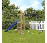 Kaloriko Tour de jeu en pin imprégné sous pression avec toboggan ondulé, balançoire simple, bac à sable, hauteur de plateforme de 118 cm, structure d'escalade en bois solide pour enfants, jardin