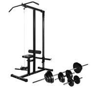 Kaloriko Tour de Musculation avec Jeu d'haltères et Poids 30,5 kg pour entraînement à Domicile, Support Barre, Rack, Cage, Station, Banc de Presse, Squat, Fitness, Gym