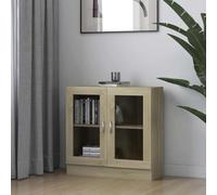 Kaloriko Vitrine en bois de chêne Sonoma - 82,5 x 30,5 x 80 cm - Avec 2 portes et compartiments - Etagère de rangement pour salon, chambre à coucher, bureau