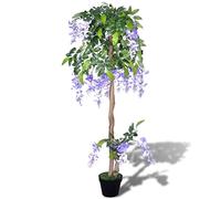 Kaloriko Wisteria Artificiel avec Pot, Fleur Plante Artificiel 120 cm, 420 Feuilles Polyester, 18 grappes de Fleurs, Faux Arbre avec Tige Branche Synthetique en Plastique Soie