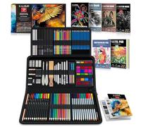 KALOUR 154 fournitures artistiques - Kit de croquis et de dessin avec carnet de croquis, livre de tutoriel, papier de coloriage - Graphite, coloré, fusain, aquarelle et crayons métalliques - Outils de