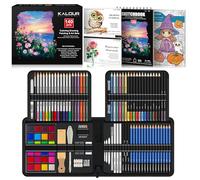 KALOUR Kit de dessin 140 pièces - Fournitures artistiques avec carnet de croquis 3 couleurs et papier de coloriage - Tutoriel - Coloré - Graphite, fusain, aquarelle et crayons métalliques - Pour