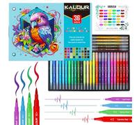 KALOUR Lot de 36 marqueurs artistiques double pointe (pinceau et pointe fine), numérotés et nommés, pour coloriage, lettrage, calligraphie, dessin, journal
