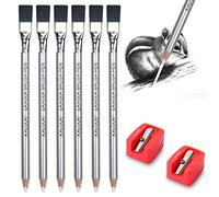 KALOUR Lot de 6 crayons à effacer avec pinceau et 2 taille-crayons, effacez les petits détails ou ajoutez des points forts pour les croquis, les dessins au charbon de bois.