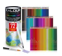 KALOUR Lot de 72 crayons aquarelle professionnels de couleur avec pinceau et stylo pinceau à eau, forme hexagonale, mélangables humides ou secs, crayons de couleur solubles dans l'eau pour artistes et