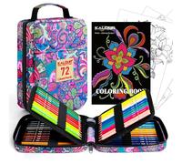 KALOUR Lot de 72 crayons de couleur de qualité supérieure pour livre de coloriage pour adultes, trousse à fermeture éclair, avec taille-crayon, noyau souple, 7 couleurs métalliques, idéale pour les