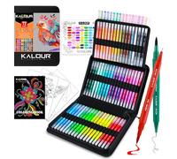 KALOUR Lot de 72 marqueurs artistiques, pinceau à double pointe et pointe fine, numéro de couleur et nom, étui à fermeture éclair, coloriage pour adultes, lettrage, dessin