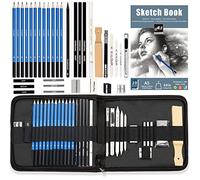 KALOUR Love Art 34 Pcs Kit de Dessin - Crayons et Fusain dans un Étui de Transport à Fermeture Éclair - Fournitures Artistiques Y Compris Gomme, Charbon de Bois Bâton