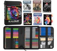 KALOUR PDAS 82 dessin Kit d'esquisse, fournitures d'art professionnelles avec crayons fluorescents, de couleur, aquarelle, métalliques, graphite, fusain, 5 carnets de croquis et livre de coloriage