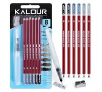 KALOUR PDAS Aquarelle Crayon à dessin graphite soluble dans l'eau 2H HB 2B 4B 6B 8B Gris Kit d'esquisse professionnel avec pinceau à eau et taille-crayon