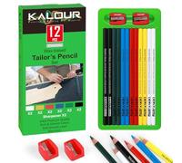KALOUR PDAS Ensemble de 12 crayons pour tailleurs, crayons et marqueurs pour tissus pour la couture, le matelassage, la confection, solubles dans l'eau, 6 couleurs, inclus 2 taille-crayons
