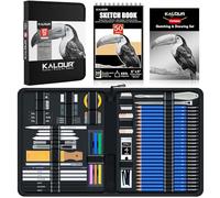KALOUR PDAS Kit de dessin 112 avec carnet de croquis 3 couleurs, crayons graphite et fusain, kit d'art pour artistes, adultes, adolescents et débutants, idéal pour ombrer et mélanger
