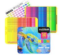 KALOUR PDAS Lot de 50 crayons de couleur fluo professionnels pour livres de coloriage adultes, débutants artistes, noyau souple