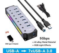KALPZ-Haute Vitesse Rvb 7 Ports Usb 3.0 Hub Commutateur Individuel 3.0 Adaptateur Multiport Usb A Répartiteur En Aluminium Usb Hub Pour Ordinateur Portable,,7-In-1 Usb 3.0 Hub