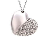 KALPZ-Jaster Métal Diamant Amour Coeur Forme Usb Flash Drives Coeurs Avec Chaîne Pendrive 4Gb 8Gb 16Gb 32Gb 64Gb Collier Clé Mémoire,128 Go,Silver