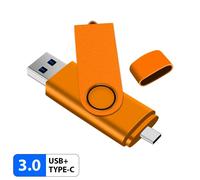 KALPZ-Jaster Type-C Clé Usb Otg Pen Drive 128Gb 64Gb 32Gb 16Gb Clé Usb 2 En 1 Clé Usb Haute Vitesse Cadeau,128 Go,Orange