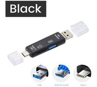 KALPZ-Lecteur De Carte Otg Multifonction 5 En 1 Type C/Usb /Micro Usb/Tf/Sd Lecteur De Carte Mémoire Clé Usb Téléphone Portable Accessoires Pc,,Black