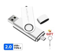 KALPZ-Nouveau 2In1 Type-C + Usb 2.0 Noir 32Gb Clé Violet 64Gb Rotatif Clé Mémoire 16Gb 8Gb Clé Usb Cadeaux Porte-Clés,16 Go,Silver