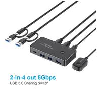KALPZ-Rshtech Usb C Kvm Switcher Avec Contrôleur 2 Ordinateurs Partage 4 Ports Usb 3.0 Sélecteur De Commutateur 5Gbps Pour Clavier/Souris/Lecteur Flash,,Black