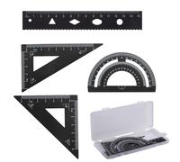 Kalqz-4 Pièce Kit De Geometrie Géométrie En Aluminium Règle De Règle 15 Cm,Rapporteur 180°,Triangle 60°,Triangle 45°Pour Les Elèves Architectes Ingénieurs Et Dessinateurs(Noir)