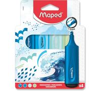 Kalqz-4 Surligneurs Fluo'peps-Pointe Biseautée-Surligneurs Longue Durée-Usage Scolaire Et Professionnel-Surligneurs Pastel,Fluos Et Encre À Paillettes-Thème Océan Bleu/Vert
