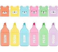 Kalqz-6 Mini Stylos Surligneurs,6 Couleurs Marqueurs À Surligner,Surligneurs En Forme De Ours Pour Mettre En Évidence Un Journal Intime Ou Un Carnet À L'école,Au Bureau