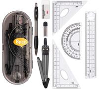 Kalqz-8 Pièces Kit De Geometrie,Compas Scolaire Ensemble Outil De Géométrie Comprenant Regle Equerre Rapporteur Porte-Mines Recharges Gomme,Dessiner Avec Un Compas Enfant Boite De Compas Ecole Fourni