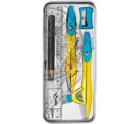 Kalqz-Coffret Mathset Compas Scolaire Study Pop-Compas Métal Tout En Couleurs-Mini Set De Traçage+Taille-Crayon+Gomme+Crayon-Coloris Bleu