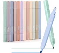 Kalqz-Double Tête Surligneurs Pastel Esthétiques 12pcs,Couleurs Assorties No Bleed Dry Fast Easy To Hold Pour Journal Bible Planner Notes School Office Supplies