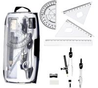 Kalqz-Ensemble De Mathématiques 10 Pièces,Kit De Géométrie Avec Compas Scolaire,Règle,Crayon,Gomme,Taillable,Équerre,Rapporteur D'angles Et Mines De Remplacement Pour L'école Et Le Bureau