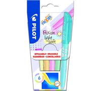 Kalqz-Frixion Light Soft Lot De 6 Surligneurs Effaçables Rose Pastel,Jaune,Violet,Bleu,Orange,Vert
