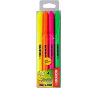 Kalqz-High Liner : Surligneurs Fins De Couleur Néon,Pointe Biseautée Et Encre À Base D'eau,Fournitures Scolaires Et De Bureau,Paquet De 4 Couleurs Assorties