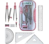 Kalqz-Kit De Géométrie Mathématique Avec Étui Transparent¿Kit D'examen Rose 10 Pièces Comprenant Boussole,Rapporteur,Règle,Équerres Et Gomme