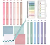 Kalqz-Lot De 12 Surligneurs Pastel-600 Feuilles De Notes Adhésives Transparentes-Avec Kit De Marqueurs-Pour Back To School Aesthetic Bible Marker Book Annotations School Supplies-Fournitures