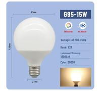 Kalsa-G80 G95 G120 Économie D'énergie Global Led Ampoule E27 10w 15w 18w 110lm/W Ac 220v 127v Cri90 Lumière Lampada Ampoule Lampe Ampoules De Vanité,15w 3000k,Ac100-240v