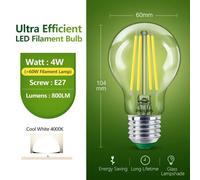 KALSA-Philips Ampoule À Filament Led Ultra Efficace Clair A60 E27 Vis Edison 2.5W 4W Lampe Classique Verre Led Couleur Blanche Économie D'Énergie 1X,4W 4000K,Pas De
