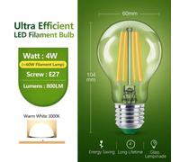 KALSA-Philips Ampoule À Filament Led Ultra Efficace Clair A60 E27 Vis Edison 2.5W 4W Lampe Classique Verre Led Couleur Blanche Économie D'Énergie 1X,4W 3000K,Pas De