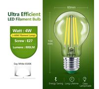 KALSA-Philips Ampoule À Filament Led Ultra Efficace Clair A60 E27 Vis Edison 2.5W 4W Lampe Classique Verre Led Couleur Blanche Économie D'Énergie 1X,4W 6500K,Pas De