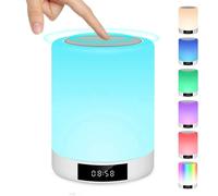 KALSG-Lampe De Chevet Tactile Rechargeable Portable,Lampe De Table Enceinte Bluetooth Musique,Fm Radio Réveil Lumière Led Multicolor Mains Libres,Idée Cadeau Fille,Ado,Mère,Anniversaire