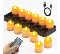 KALSW-Bougie Chauffe Plat Led Rechargeable Avec Télécommande,12Pcs Fausses Bougies À Led Flamme Vacillante Bougie Electrique Decorative Pour Deco Halloween,Noel,Chambre,Mariage,Anniversaire