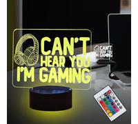 Kalsw-Can't Hear You I'm Gaming Funny 3d Night Light For Boys Girls,Headphones Gamepad Graphic Video Games Gamer Led Desk Lamp Decor,Remote Control 16 Colors Changing Dimmable
