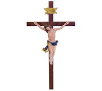 Kaltner Präsente Idée cadeau - Croix murale en bois de hêtre véritable - Croix en noyer avec figurine Jésus-Christ peinte à la main en pierre artificielle (hauteur 35 cm)