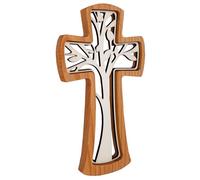 Kaltner Präsente Idée cadeau - Croix murale en bois véritable - Crucifix moderne - Bois de hêtre/arbre de vie (hauteur 30 cm)