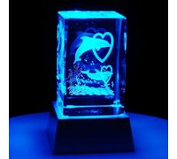 Kaltner Präsente Lumière d’ambiance - Un cadeau qui sort de l’ordinaire : bougie LED/bloc de verre cristal/gravure laser 3D - Dauphins à motif animal
