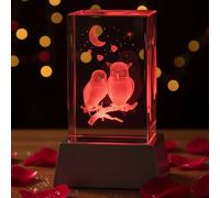 Kaltner Präsente Lumière d’ambiance - Un cadeau qui sort de l’ordinaire : bougie LED/bloc de verre cristal/gravure laser 3D - chouettes en amour