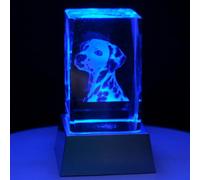 Kaltner Präsente Lumière d'ambiance - Un cadeau très spécial : bougie LED / bloc de verre en cristal / gravure laser 3D animaux chiens dalmatiens / éclairage aux couleurs de l'arc-en-ciel