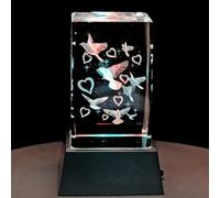 Kaltner Präsente Lumière d'ambiance - Un cadeau très spécial : bougie LED / bloc de verre en cristal / gravure laser 3D animaux colombes paix colombe de la paix cœurs / éclairage aux couleurs