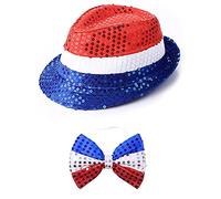 Kalttoy Accessoires de jour de l'indépendance - Ensemble de costume d'oncle-Sam - Serre-tête, chapeau, colliers - Accessoire de cosplay pour filles - Chapeau de fête de l'indépendance - Collier pour