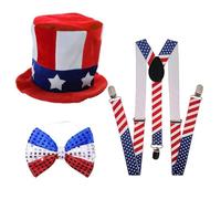 Kalttoy Accessoires de jour de l'indépendance - Ensemble de costume d'oncle-Sam - Serre-tête, chapeau, colliers - Accessoire de cosplay pour filles - Chapeau de fête de l'indépendance - Collier pour