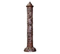 Kalttoy Bâton d'encens vertical en cuivre antique vintage pour brûleur, dragon sculpté, phénix, tour en métal, attrape-cendres, bouddha, décoration de salon de thé